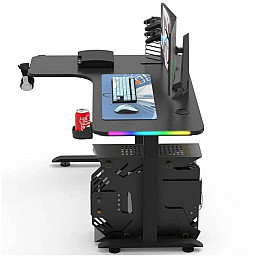 Игровой угловой компьютерный стол для геймеров Urbankit с RGB LED Подсветкой Крючком для Наушников и Подстаканником