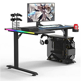 Игровой угловой компьютерный стол для геймеров Urbankit с RGB LED Подсветкой Крючком для Наушников и Подстаканником