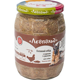 Влажный корм для собак Леопольд Готовый обед с курицей и судаком 670г банка 6шт/уп