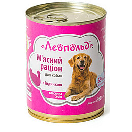 Консервированный корм для собак Леопольд Мясной рацион с индейкой металлическая банка 360 г