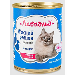 Консервований корм для котів Леопольд М'ясний раціон з птицею металева банка 360 г