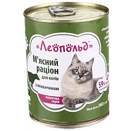 Корм для котів Леопольд М'ясний раціон з яловичиною металева банка 360 г