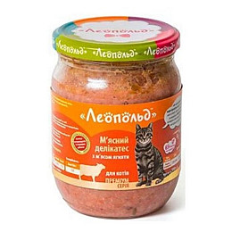 Консервированный корм Леопольд Мясные деликатесы с мясом ягненка для кошек стеклянная банка 500 г
