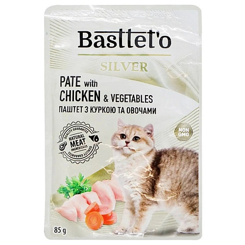 Паштет - мус для котів Basttet'o з куркою пауч 85 г 28шт/уп