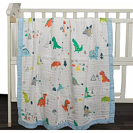 Плед дитячий мусліновий OldBro 100х110 см з принтом Dino Land кольоровий