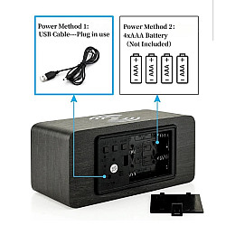 Настольные электронные LED часы под дерево с беспроводной зарядкой и температурой VST 889-6 Белая подсветка