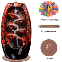 Керамічна підставка для пахощів з 120 конусами + 30 ароматичних паличок Backflow червоний