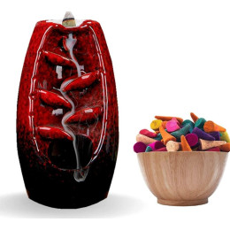 Керамічна підставка для пахощів з 120 конусами + 30 ароматичних паличок Backflow червоний