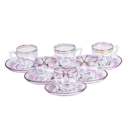 Чайный сервиз на 6 персон стеклянный TS Kitchen Clear розовый (HP571)