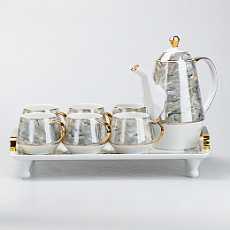 Чайный сервиз на 6 персон 8 предметов TS Kitchen мрамор (HP6166)