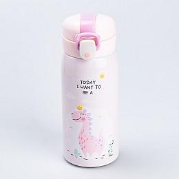 Термос Happy Life Dinosaur 350 мл с крышкой флип топ розовый (HP28491)