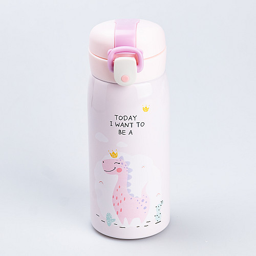 Термос Happy Life Dinosaur 350 мл із кришкою фліп топ рожевий (HP28491)