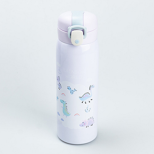 Термос Happy Life Dinosaur 500 мл с крышкой флип топ белый (HP28492)