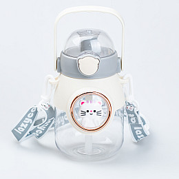 Бутылка для воды детская Happy Life 820 мл с ручкой и ремешком серая (HPGM2217G)