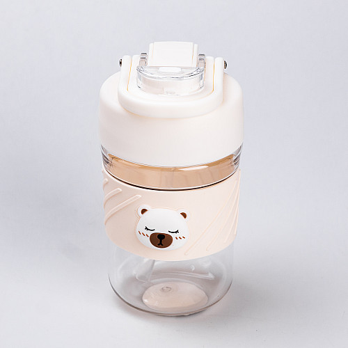 Бутылка для воды Happy Life Bear 450 мл с крышкой на защелке белая (HP28486W)