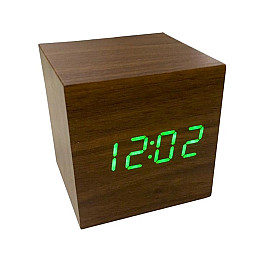 Настольные электронные светодиодные часы куб Wooden Watch VST-869 65х65 мм Зеленый свет