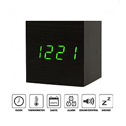 Настольные электронные светодиодные часы куб Wooden Watch VST-869 65х65 мм Красный свет