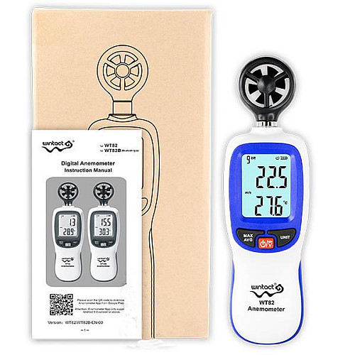 Цифровой крыльчатый анемометр 0,3-30м/с, -10-45°C WINTACT WT82