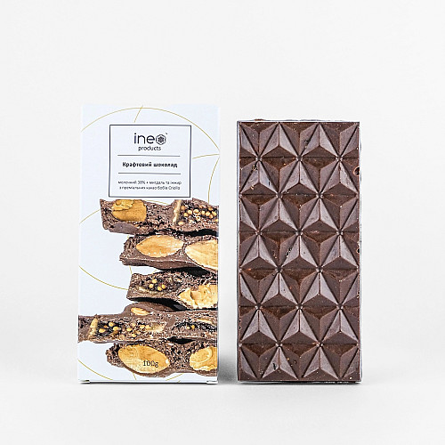Шоколад крафтовий Ineo products молочний з мигдалем та інжиром 100г