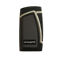 Зажигалка газовая двойное турбо Silver Match Bowroad DBL Blueflame Lighter Черная с серебристым (40674273BLSL)