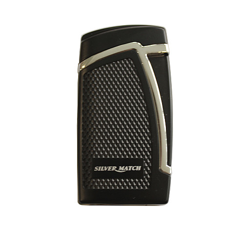 Зажигалка газовая двойное турбо Silver Match Bowroad DBL Blueflame Lighter Черная с серебристым (40674273BLSL)