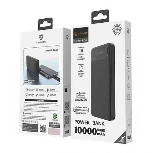 Внешній акумулятор Power bank Lenyes PX162 10000 Mah Чорний