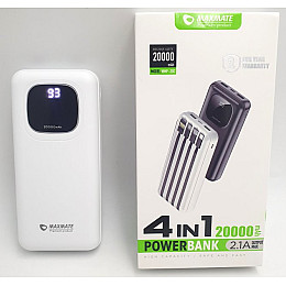 Повербанк Maxmate 20000 mAh 4в1 з швидкою зарядкою 2USB Type-C 2.1A 5W MMP-20C білий