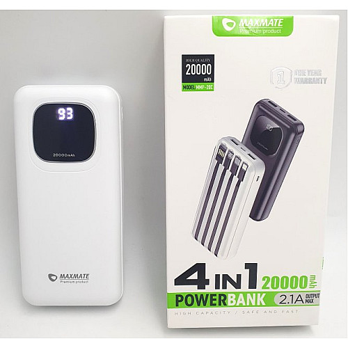 Повербанк Maxmate 20000 mAh 4в1 с быстрой зарядкой 2USB Type-C 2.1A 5W MMP-20C белый