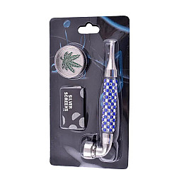 Гриндер для измельчения табака + трубка Lighter HL-YD-780 Silver Blue (10911-hbr)