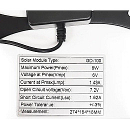 Сонячне зарядний пристрій GDSuper GD-100 6V 8W Чорний (3_03092)