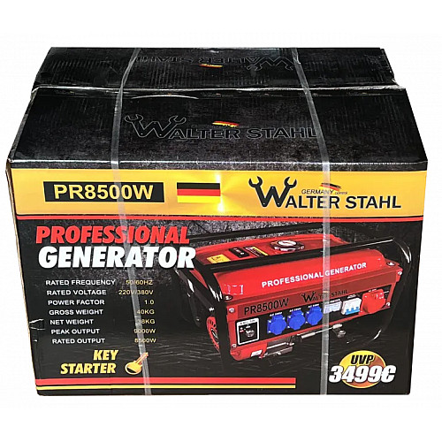 Генератор бензиновый Walter Stahl PR8500W 3,75 кВА 3 фазы ручной стартер