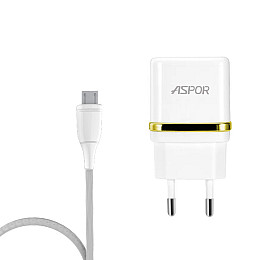 Сетевий зарядний пристрій для Aspor A828 Eco 2USB/2.4A + кабель USB – Micro- білий