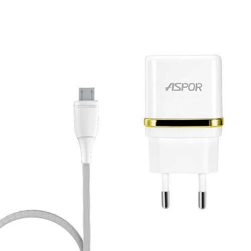 Сетевое зарядное устройство для Aspor A828 Eco 2USB/2.4A + кабель USB – Micro- белый