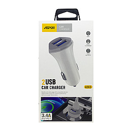 Автомобільне зарядне пристрій Aspor A903 (2USB/3.4A) - білий