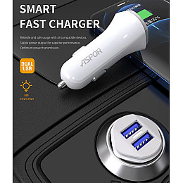 Автомобільне зарядне пристрій Aspor A903 (2USB/3.4A) - білий