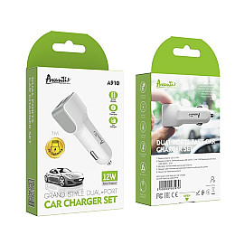 Автомобільне зарядне пристрій Avantis A910 Grand style (2USB/2.4A) + USB кабель Lightning - білий