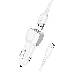 Автомобільне зарядне пристрій Avantis A910 Grand style (2USB/2.4A) + USB кабель Type-C-білий