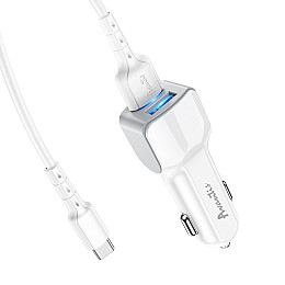 Автомобільне зарядне пристрій Avantis A910 Grand style (2USB/2.4A) + USB кабель Type-C-білий