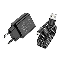 Сетеве зарядний пристрій Avantis A820 (1USB/2.4A) + USB кабель Type-C - чорний
