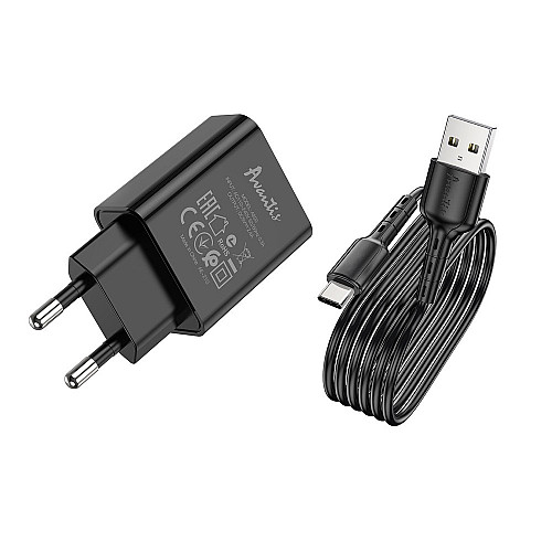 Сетеве зарядний пристрій Avantis A820 (1USB/2.4A) + USB кабель Type-C - чорний
