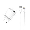 Сетевое зарядное устройство Aspor A813 (3USB/3.4A) + USB кабель Lightning- белый