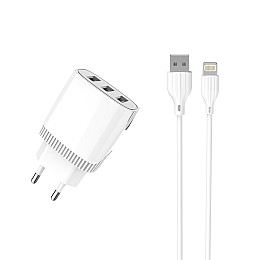 Сетевое зарядное устройство Aspor A813 (3USB/3.4A) + USB кабель Lightning- белый