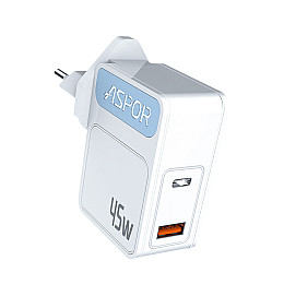Сетевое зарядное устройство Aspor A839 45W PD QC (UCB C+A)- белый