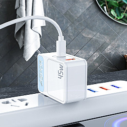 Сетеве зарядний пристрій Aspor A839 45W PD QC (UCB C+A) - білий