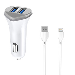 Автомобільне зарядне пристрій Aspor A903 (2USB/3.4A) + USB кабель Lightning - білий