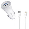 Автомобільне зарядне пристрій Aspor A903 (2USB/3.4A) + USB кабель Lightning - білий