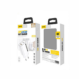 Сетевий зарядний пристрій Aspor A806 Fast Charger (USB/USB-C/3A/33W) + кабель Type-C – Lightning - білий