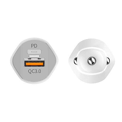 Автомобильное зарядное устройство Aspor A906 PD (USB-C/3A/20W) + кабель Type-C – Type-C- белый