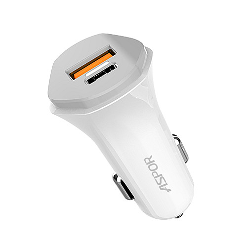 Автомобильное зарядное устройство Aspor A906 PD (USB-C/3A/20W) + кабель Type-C – Type-C- белый