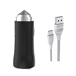 Автомобільне зарядне пристрій для Aspor A918 Metal LED (2USB/3.4A) + кабель USB – Type-C - чорний